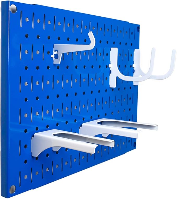 Wall Control Pegboard Wall Organizer Tiles Modular Blue Metal Pegboard Tiling Set - Four 12-Inch Tall x 16-Inch Wide Peg Board Panel Wall Storage Tiles - Easy to Install (Blue)