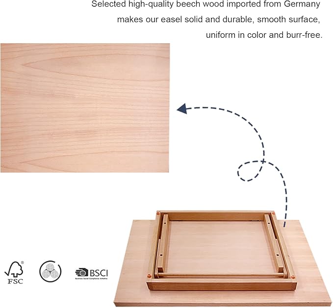 Large Artist Drawing & Sketching Board, 6-Position Adjustable Wood Drafting Table Easel, 24.8" L x 16.5" W (A2) Art Easel for Artist, Beginners, Students