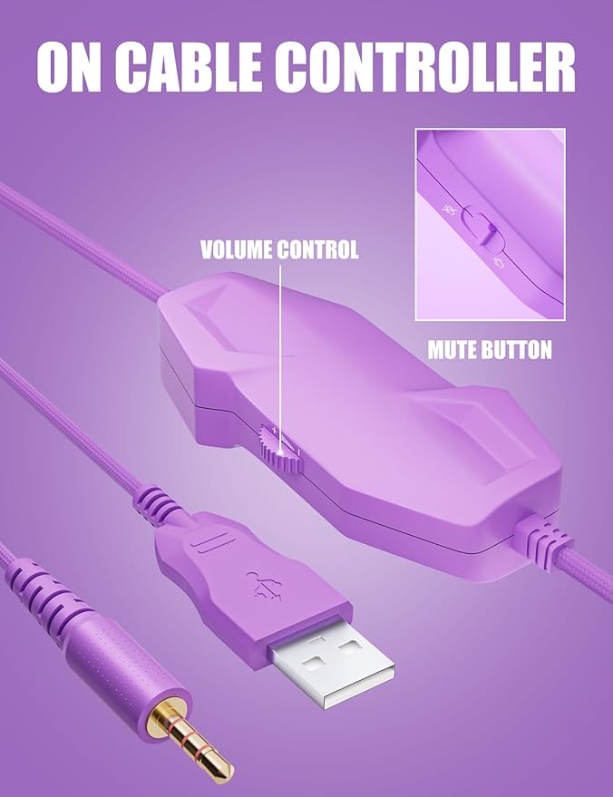 ZIUMIER Purple Gaming Headset with Microphone, Compatible with PS4 PS5 Xbox One PC Laptop, Over-Ear Headphones with LED RGB Light, Noise Canceling Mic, Stereo Surround Sound (Purple)
