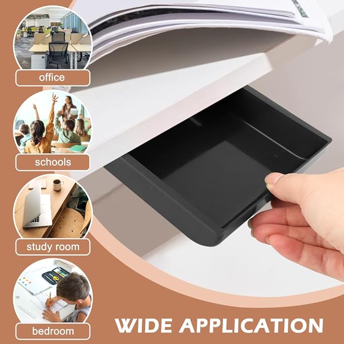 2pcs Under Desk Drawer, Self-Adhesive Slide Out Storage Organizer Attachable Pencil Storage Tray Under Table for Office Home Kitchen Organization(COLOR:Black)