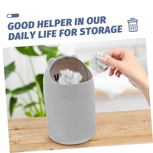 GLEAVI Cute Bear Desktop Trash Can Lid Mini Waste Bin for Office Bedroom and Table Slim Plastic Garbage Container for Home Use