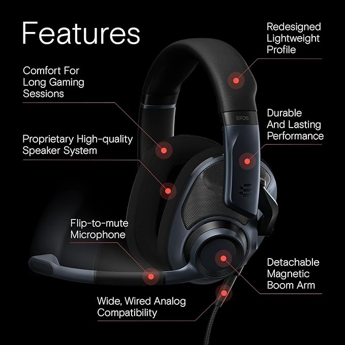 EPOS H6Pro Open Acoustic Gaming Headset with Mic – Lightweight Headband, Comfortable & Durable Design – Compatible with Xbox, PS4/PS5 & PC/Windows – Black
