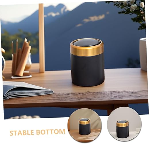 ABOOFAN Mini Stainless Steel Trash Can with Lid Compact Round Desktop Waste Bin for Bathroom Bedroom and Kitchen Slim Design for Small Spaces