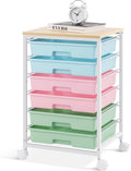 SYKIARIOL Rolling Cart with Drawers,Utility Cart with 6 Drawers,Rolling Storage Cart with Drawers and Wooden Tabletop & Lockable Wheel,Colorful