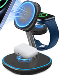 3 in 1 Wireless Charging Station for Apple MagSafe Charger, 15W Fast Magnetic Phone Charger with Breathing Light for Magsafe Charger Stand for iPhone 17 16 15 14 13 12, Apple Watch, AirPods, Gifts