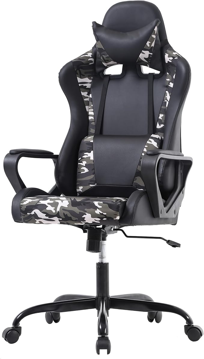 PayLessHere Ergonomic Racing Desk Chair Gaming Chair Computer Chair with Armrests 360° Swivel & Caster Pu Desk Task Chair Executive Headrest Lumbar Support for Back Pain Women Men and Adults (Camo)