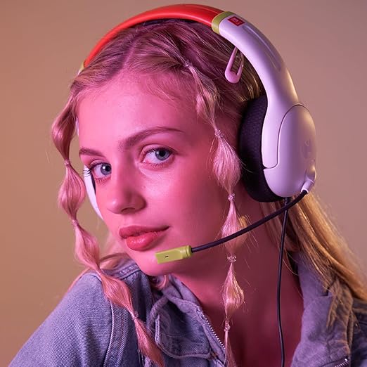 PDP AIRLITE Wired Headset, Officially Licensed Nintendo Switch/Lite/OLED, Lightweight Durable Headphones, 3.5mm audio jack, Noise-canceling Flip-to-Mute Mic, Mario Kart Radiant Racers, White/Red/Green