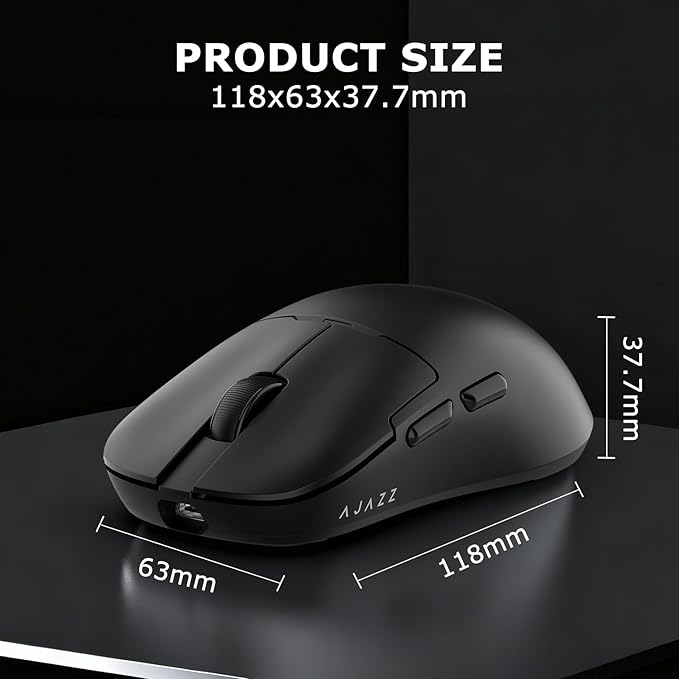 AJ159P MC Wireless Gaming Mouse, 12000 DPI, Tri-Mode 2.4G/Bluetooth/Wired, Magnetic RGB Charging Dock, 56g Ultra-Light, Programmable 6 Buttons - Perfect for Gaming, Work & Travel (Black)