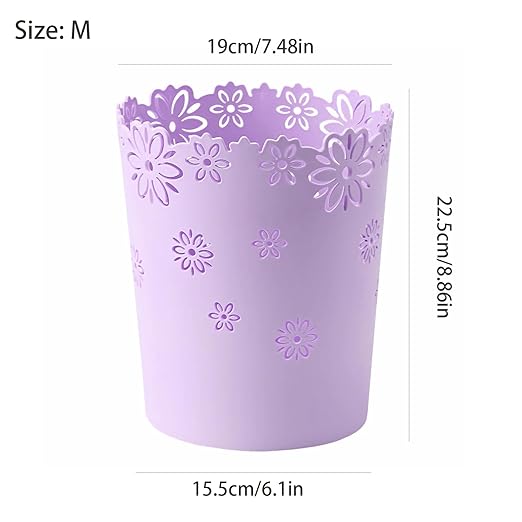 Mini Wastebasket 1.8 Gallons Purple Trash Can Garbage can for Bedroom Wastebasket Hollow Flower Shape Plastic Lidless Wastepaper Baskets Trash Can Bedroom Small Trash can (Purple, M)