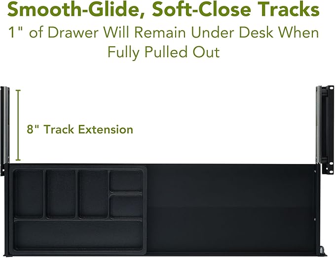PERFECT POSTURE Under Desk Storage Drawer with Lock — Slim Pen & Pencil Drawer for Regular & Sit-Stand Standing Desks, Black (33” x 9.4”)