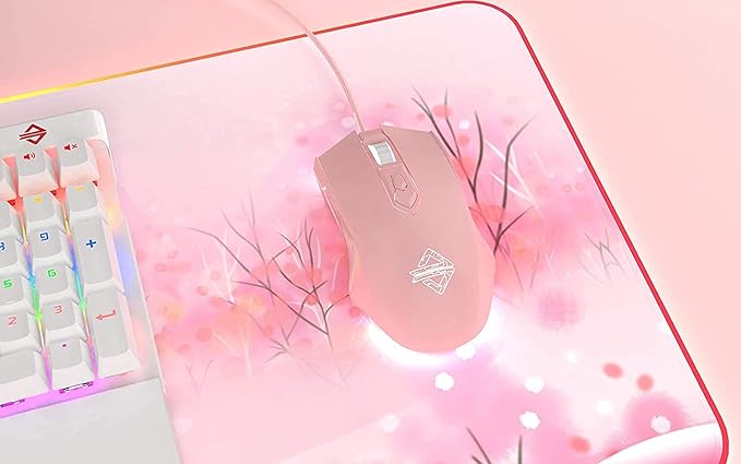 Lomiluskr AJ52 RGB Wired Gaming Mouse, 7 Programmable Buttons, Computer Mice with RGB Lighting, 200-4800 DPI Adjustable, for PC/Laptop (Pink)