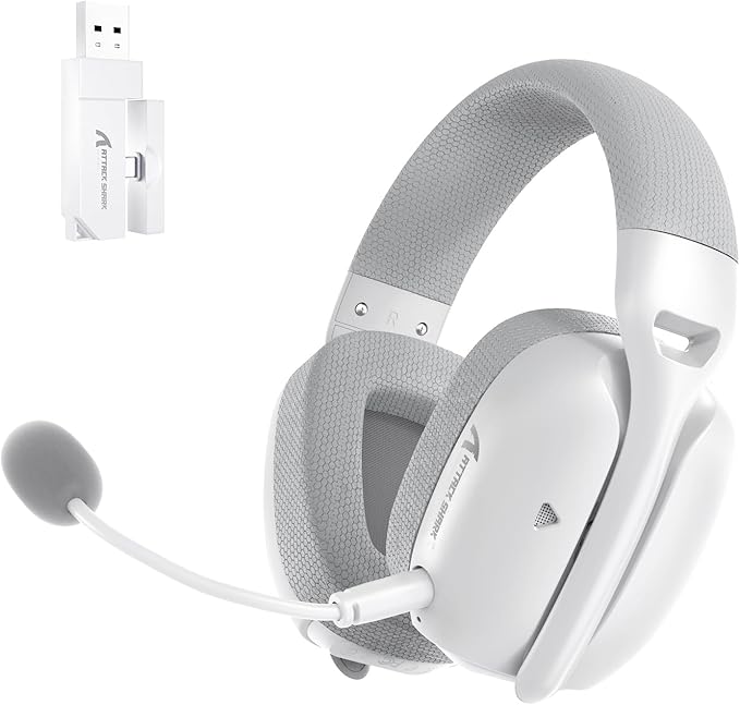 MAMBASNAKE×Attack Shark L80PRO Gaming Headset, Lightweight Over-Ear Gaming Headphones,Wired/BT/2.4G Wireless,Dual Microphone Stereo Surround Sound Low Latency for PC/Smartphone/Laptop/Tablet-White