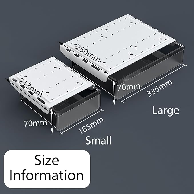 2 Pack Under Drawer Organizer, Slide Out Under Desk Storage, Self-Adhesive Drawer Attachment for Office, School, Home, Hidden Desktop Organizer for Office Supplies & Home Essentials (Black)