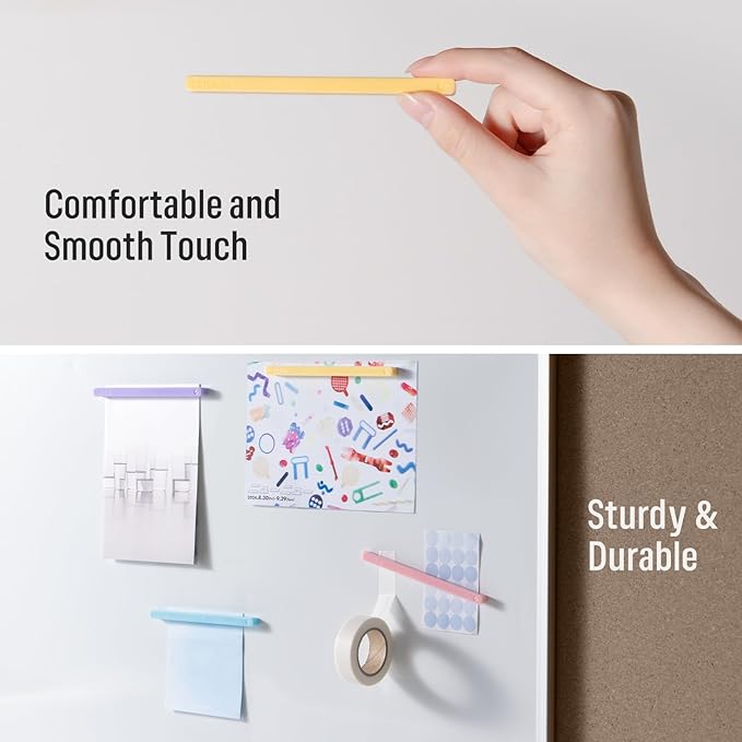 Loukin 4 pcs Rectangular Magnets, Colorful Fridge Plastic Strips Embedded Magnets, Decorative Refrigerator Magnets for Whiteboard, Kitchen and Office (Yellow & Sky Blue & Purple & Pink, S)