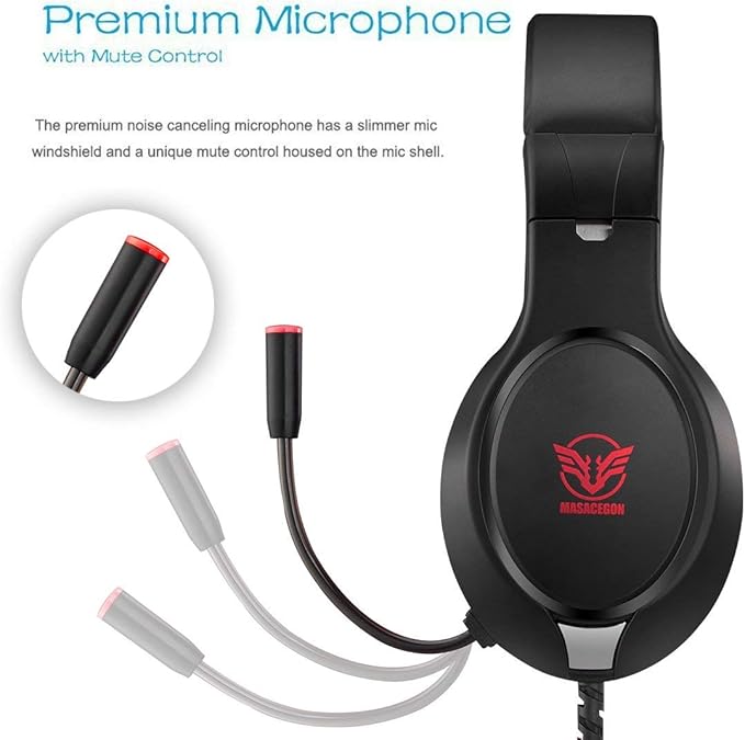 Gaming Headset for Nintendo Switch, Xbox One, PS4, PS5, Bass Surround and Noise Cancelling with Flexible Mic, 3.5mm Wired Adjustable Over-Ear Headphones for Laptop PC iPad Smartphones (Red-Black)