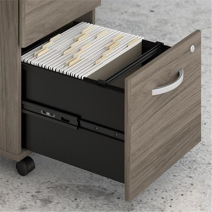 Pemberly Row Office Desk Bundle, 72W Engineered Wood Desk, Modern Hickory Finish, Includes Storage Cabinet with Shelves and 3-Drawer Mobile File Cabinet, Durable Workstation for Home or Office Use