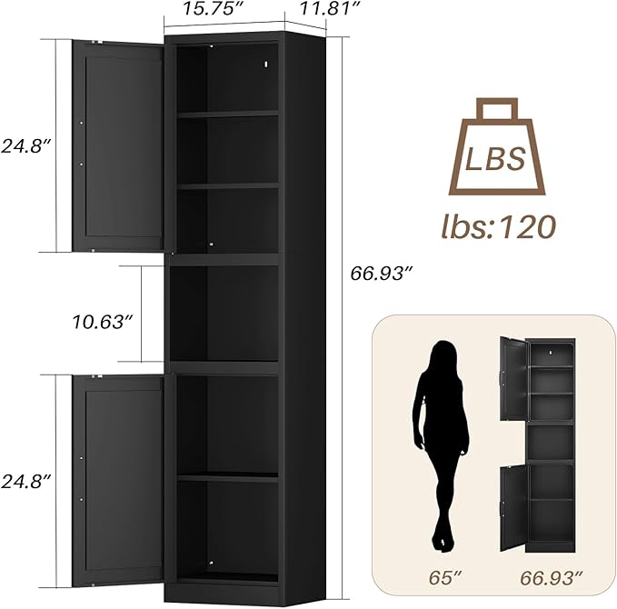 Tall Narrow Bathroom Storage Cabinet - Metal Pantry Cabinet, Slim Cabinet for Small Spaces, Bathroom, Kitchen