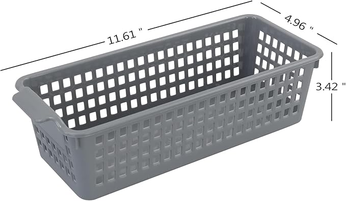 Slim Storage Basket Bins, 6 Pack Grey Plastic Baskets