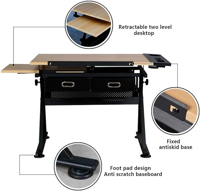 Topeakmart Height Adjustable Drafting Table Drawing Desk Tiltable Tabletop Art Craft Work Station with Stool for Artists Painters Students Adults