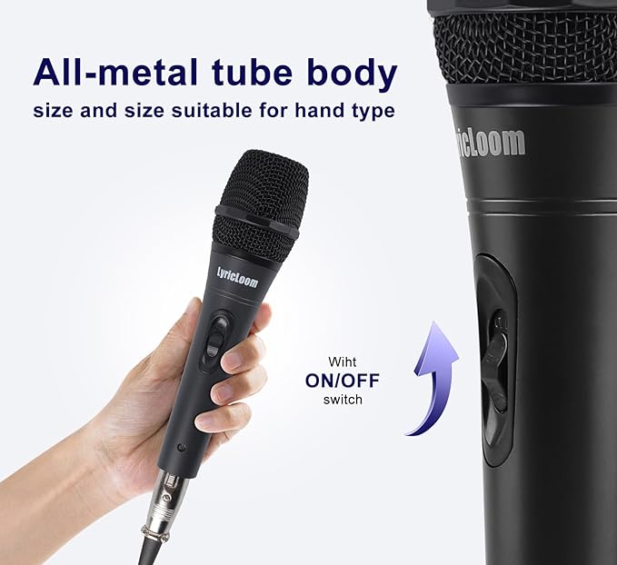 LyricLoom Professional XLR Microphone Wired Set, Metal Vocal Dynamic Microphone with 16.4 XLR Male to XLR Female Cable, Mic with Switch Set. Corded Microphone for Karaoke, Speaker, Singing, Recording