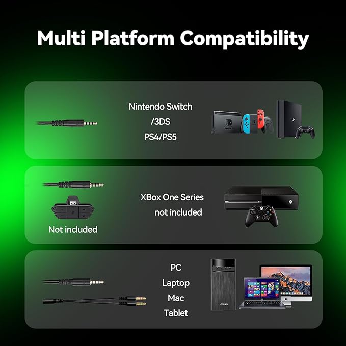 IMYB A88 Gaming Headset with Microphone, Stereo Wired Noise Cancelling Over-Ear Headphones with Mic for Pc, Ps5, Xbox One Series X/s, Ps4, Computer, Laptop, Mac, Nintendo, Gamer (Green)