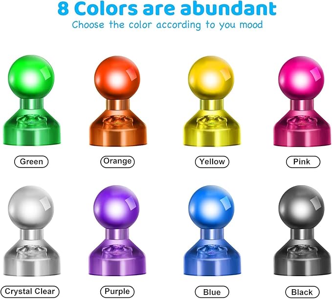 HongyiTime 90 PCS Colorful Strong Magnetic Push Pin Magnets, Office / Classroom Magnets,8 Assorted Color, Perfect to use as Kitchen Home and School, Map Magnets,Whiteboard Magnets