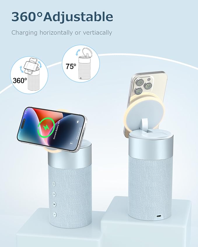 COLSUR Bluetooth Speaker, Magnetic Wireless Charger, Bluetooth Speakers with Night Light, 2 in 1 Wireless Charging Station for iPhone 17/16/15/14/13/12 Series, AirPods Pro 2/4/3/2（Gift Ideal）