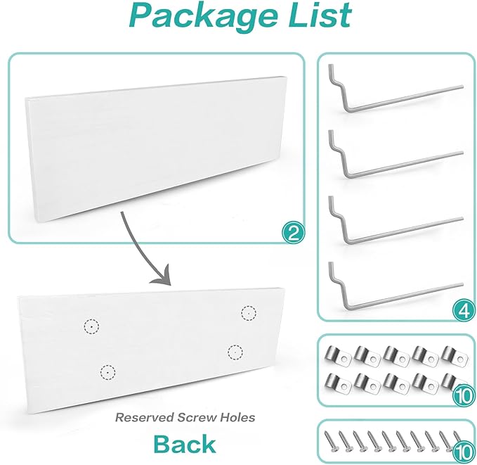 Pegboard Shelves, White 16" x 6" Large Peg Board Racks 2Pack Wall Organizer Shelf, 1/4 inch Heavy Duty Metal Brackets Fit All Pegboards, Wood Slats, Craft Garage Workbench Office Shelving Accessories