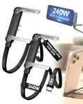 240w USB-C Stand Data Cable,Flat Phone Charger Sideways Invisible Stand Data,2PCS Portable Flat Phone Charging Cables,Multi-Function Foldable Durable Charging Cord,5ft C to C Charge Cord