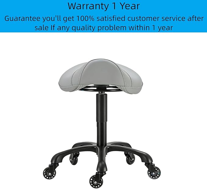 Saddle Salon Stool with Wheels,Heavy Duty Adjustable Rolling Stool for Barber, Tattoo, Nail,Spa,Dentist(Gray)