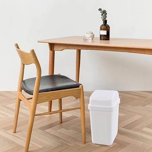 1-Pack 1.8 Gallon Plastic Swing Lidded Trash Can, Small Garbage Bin, White