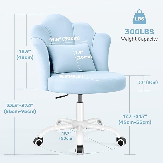 BestGlory Petal Vanity Chair with Wheels, 3.15" Extra Thick Comfy Makeup Chair, Adjustable Modern Swivel Armless Desk Chair for Girls Women, Aesthetic Small Office Chair for Bedroom Dorm