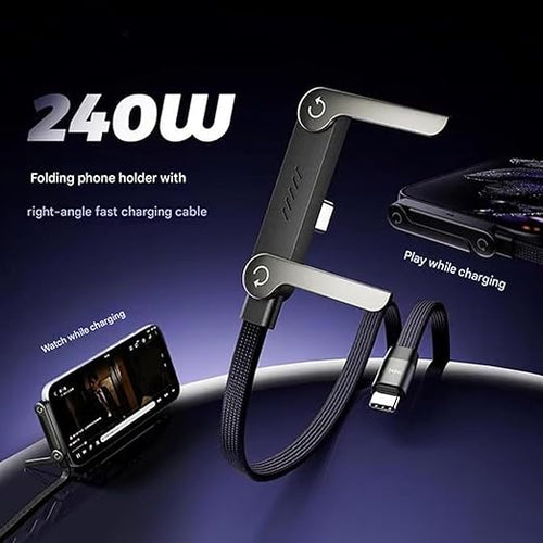 2-in-1 Invisible Holder Charger Cable – 240W Fast Charging Cord with Built-in Phone Stand, Tangle-Free Nylon Cables for Smartphones Tablets (1 pc)