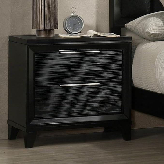 1pc Contemporary Modern Transitional White Textured Finish 2-Drawer Storage Nightstand Wooden Bedroom Living Room Home Furniture Modern Style Black Color Two Storage Drawers