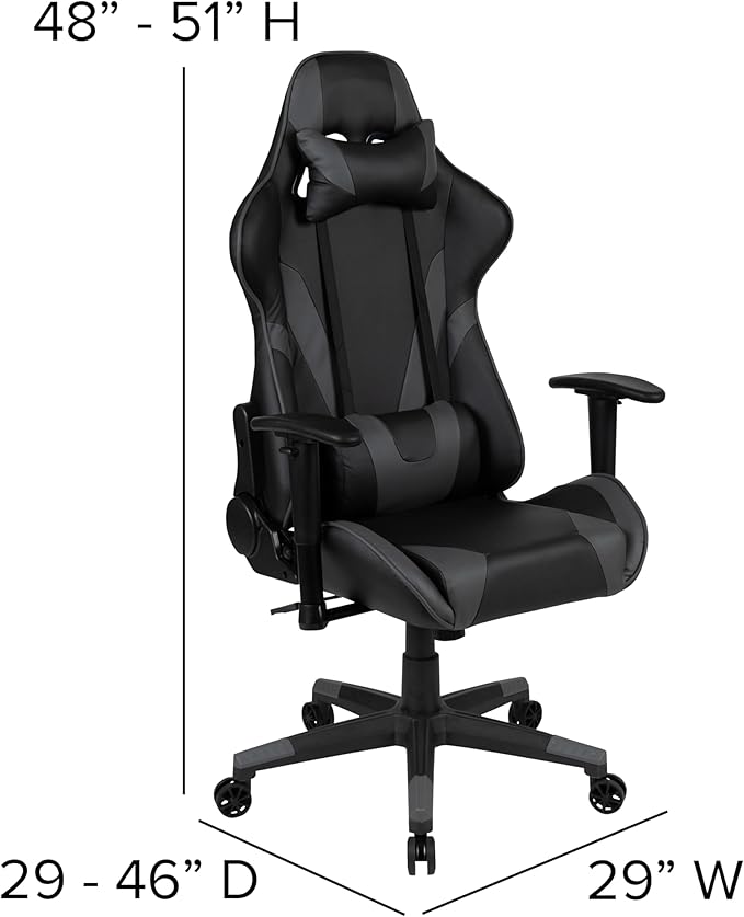 Flash Furniture Gaming Desk and Gray/Black Reclining Gaming Chair Set /Cup Holder/Headphone Hook/Removable Mouse Pad Top - Wire Management