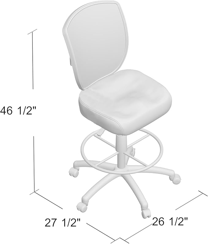 Benzara MEA Drafting Stool Chair, Adjustable Height, Black Mesh, Chrome Footring