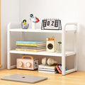Hbluefat Desktop Organizer Shelf, 2-Tier Adjustable Desk Bookshelf, Tabletop Small Wood Bookcase, Multipurpose Display Storage Rack for Home Office (White+White)
