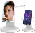 Tatiyana Wireless Induction Speaker with 360° Rotating Base, Bluetooth Speaker Phone Stand with Center Mirror, Stereo Sound for Kitchen Desk, RGB Ambient Light, Gift for Men Women (White)