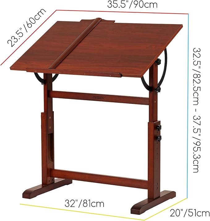 MEEDEN Vintage Wood Drafting Table & Stool Set, Artist Drafting Chair and Craft Table with Adjustable Height, Tiltable Tabletop for Artwork, Graphic Design, Writing