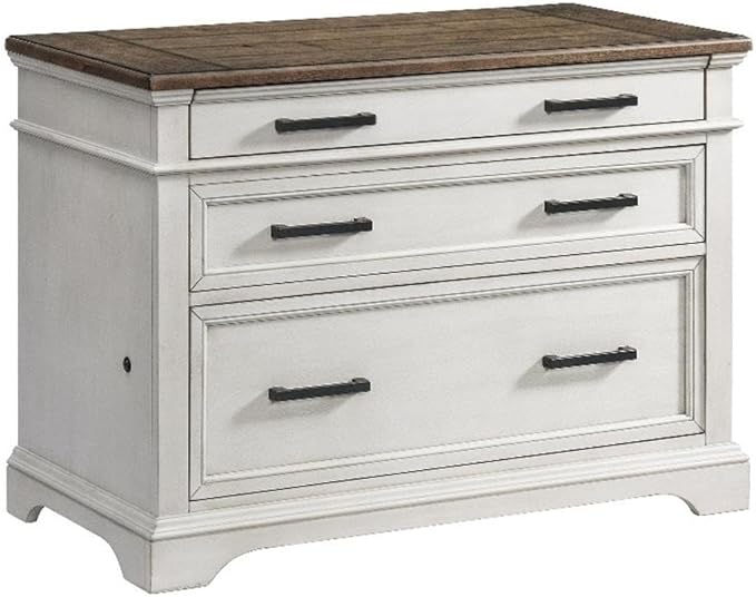 Pemberly Row Home Office Set with Lateral File Cabinet and Writing Desk in White and Oak