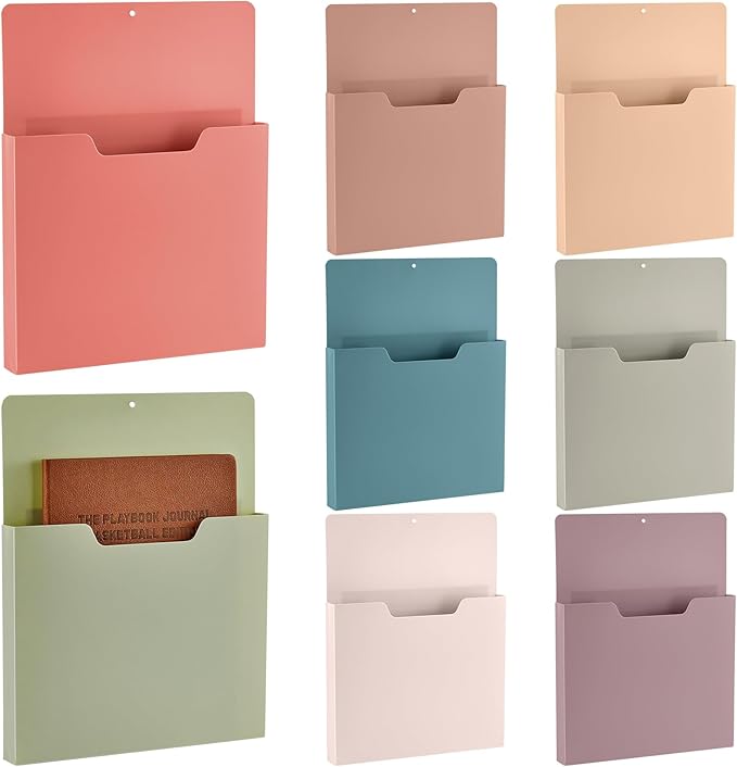 gisgfim 8 Pcs Magnetic Wall File Organizer Magnetic File Paper Holder Hanging Refrigerator Magazine Mail Holder for Planners Letters Documents Whiteboard Classroom Office Home (Retro,10 x 13 Inch)