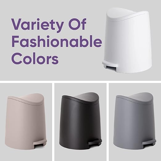 Small Plastic Bathroom Trash Can with Lid 3 Liter Modern Curved Step On Trash Can with Foot Pedal, Mini Kitchen Waste Bin, Durable and Soft Close for Bedroom, Office, Under Desk (Ecohome-2 Pack)