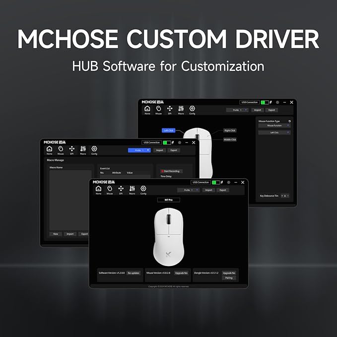 MCHOSE M7 Ultra Wireless Gaming Mouse, 8K Polling, 55g Lightweight Ergonomic Computer Mouse PAW3950 Optical Sensor 750 IPS 42000 DPI 6 Programmable Controls USB-C 3-Modes PC/Mac White
