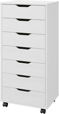 Panana 7 Drawer Mobile File Cabinet, Wooden Under Desk Storage with Wheels Office Organization Vertical Filing Chest of Drawers for Home Office (White)