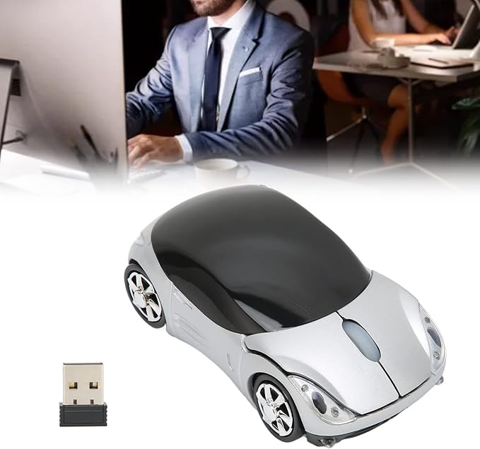 ASHATA Mouse, 2.4GHz Cool Sport Car Mouse, Car Shape Mouse Optical Gaming Mouse for 98 for 7 for Linux,for PC Laptop Computer (Silver)