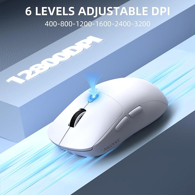 A.JAZZ NJ07 Wireless Mouse,67g Ultra-Lightweight,3-Mode 2.4G/Bluetooth/USB-C, 6 Adjustable DPI up to 12800, 1000Hz Optical Sensor, Ergonomic Design Long Battery Life, Compatible with PC & Mac-White