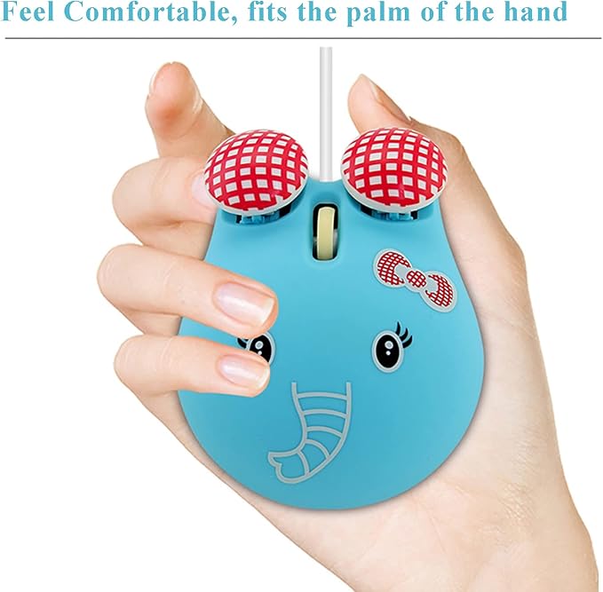 Sokelinn-six Wired Cute Mouse, USB Wired Mause for Kids with Lovely Cartoon Shaped, 1600PDI 3 Buttons Ergonomic Mini Mice for PC Laptop Desktop (Blue Elephant)
