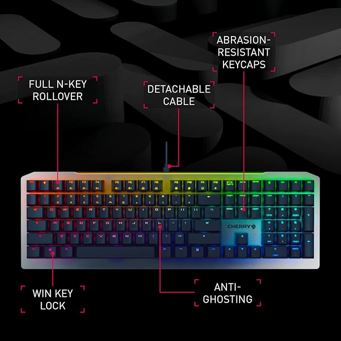 Cherry MV 3.0 Viola Wired Mechanical Gaming Keyboard. RGB Backlight with Cross Linear Viola Switches. from The Makers of The MX Switch. (White)