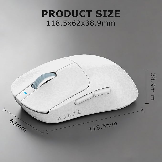 AJ199 Hybrid Wireless Gaming Mouse | Genuine Carbon Fiber Grip Shell | Tri-Mode 2.4G/Bluetooth/USB-C | 60g Balanced Lightweight | 24K DPI PAW3311 | 119mm Compact | PC/Mac/Travel | White