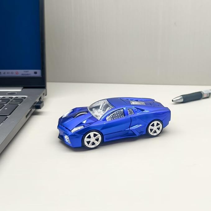 Wireless Sports Car Shaped Mouse Computer Mice Optical 2.4GHz with Headlight 1600DPI for PC Laptop MAC (Blue)